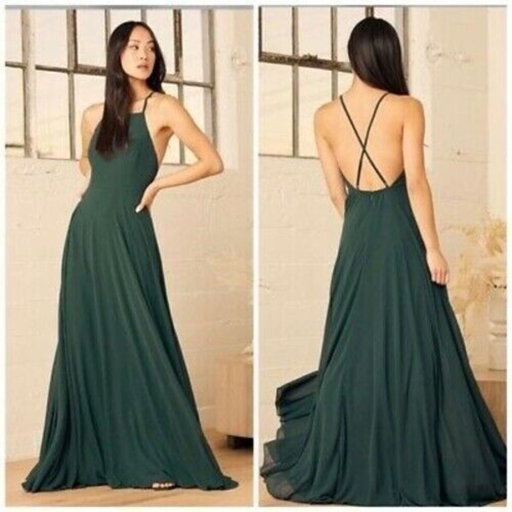 Lulu's Mythical Kind of Love Dark Green Maxi Dress Size Small